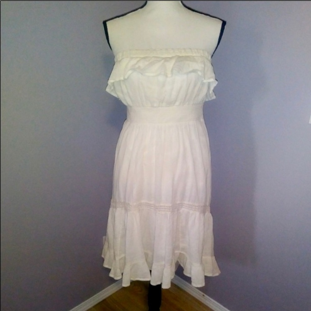 Anthropologie HD in Paris boho cream strapless dress